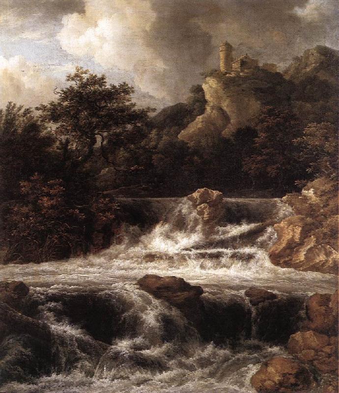 RUISDAEL, Jacob Isaackszon van Waterfall with Castle Built on the Rock af oil painting image